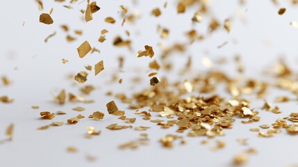 Fototapeta premium The Golden Confetti in Flight Over a Bright White Studio Scene