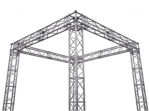Industrial metal truss structure for event stage construction isolated on transparent background for design projects