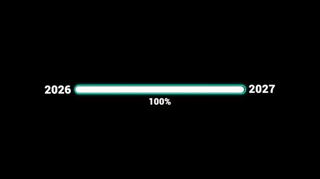  New year 2027 loading bar animation Year changing from 2026 to 2027. Loading bar from 2026 to 2027 new year transfer animation. Almost reaching New Year on black background.