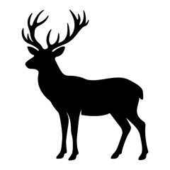 Fototapeta premium Minimalist Black Silhouette Vector Graphic of a Majestic Stag with Antlers Isolated on White Background