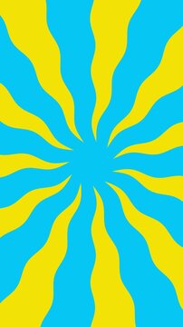 Vertical retro vintage rays animated background featuring a dynamic radial wavy pattern and repeating geometric motion. Bold blue and yellow graphic design with fluid shapes and rhythmic movement