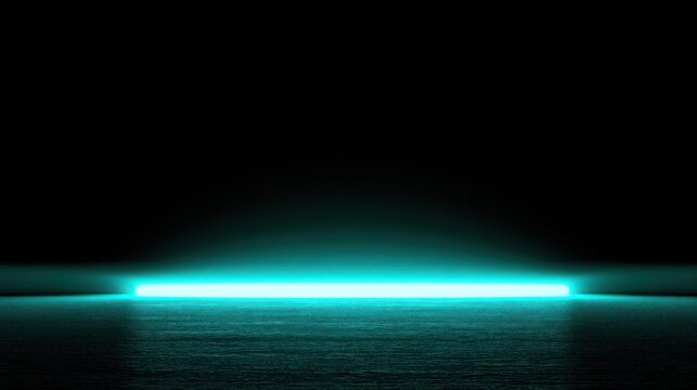 Aqua neon light bar illuminating dark textured surface