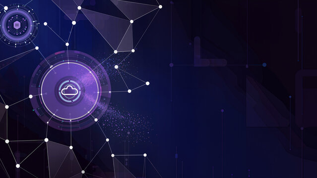 Abstract startup technology background, interconnected geometric nodes, glowing digital network, innovative startup ecosystem, artificial intelligence, fintech and cloud technology concept,