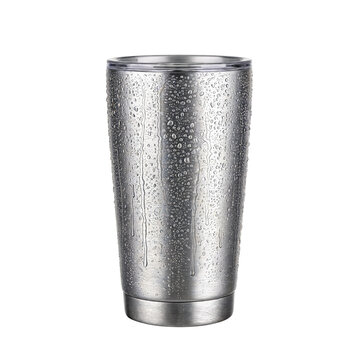 Cold drink condensation on stainless steel tumbler png isolated on transparency background
