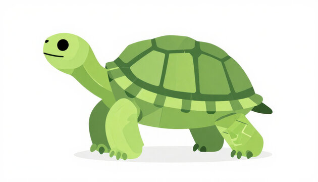 Cute green turtle illustration. Isolated cartoon tortoise character on white background.