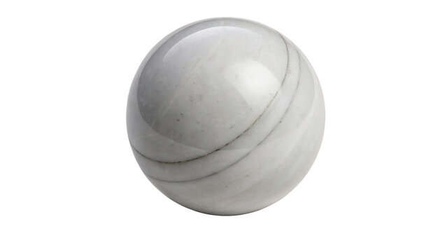 Smooth white marble ball sphere isolated on transparent background for modern geometric design