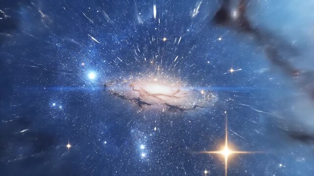 Abstract cosmic map with golden orbits and celestial bodies on a deep blue textured background, symbolizing space exploration and celestial navigation