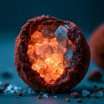 Dark Chocolate Truffle Cracked Open Revealing Glowing Crystals