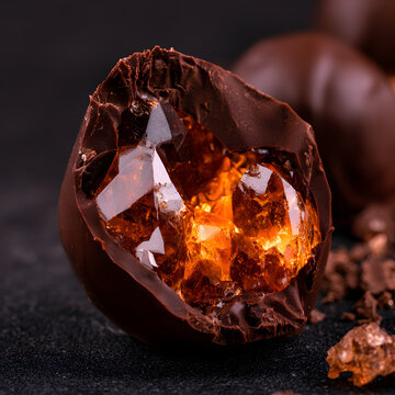 Chocolate Truffle Cracked Open With White and Amber Crystals