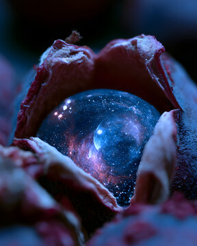 Physalis Husk Peeling Open to Reveal a Cosmic Blue Galaxy