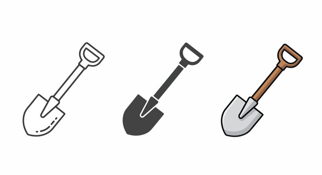 Gardening shovel tool vector icon set - Flat icon, outline, glyph, linear, logo template - SVG icon - Black Icon, PNG icon- Clipart, sticker - icon set