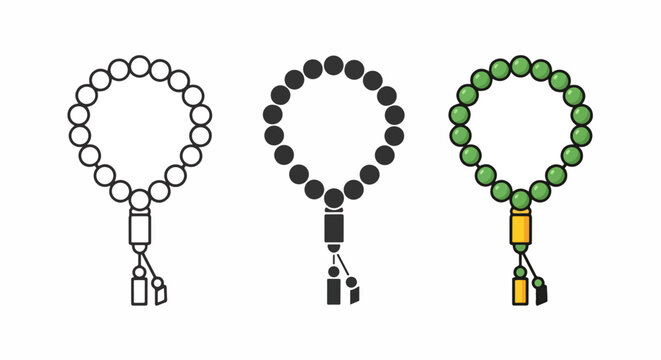Tasbih prayer beads vector icon set - Icon set - Glyph, linear, clipart, sticker, Minimalist, flat icon, outline 