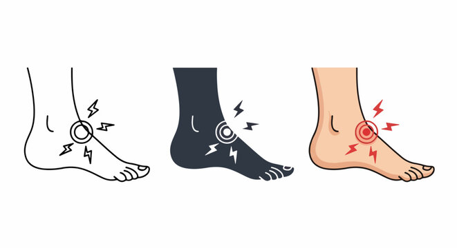 Ankle injury pain vector illustration - Glyph and solid icon set - logo icons. Blue, Black and white icons - Icon vector