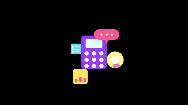 Digital accounting and business data analytics flat icon on black background
