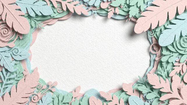 Pastel paper cut flower and leaf border background.