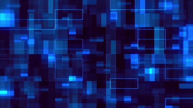 Abstract digital grid background with glowing blue pixel squares moving in a continuous loop glowing-lights data-flow technology-concept cyber-network motion-graphics