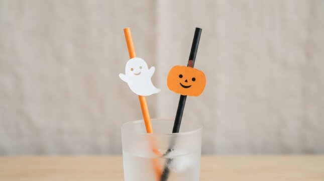 Halloween cocktail straws with cute ghost and pumpkin