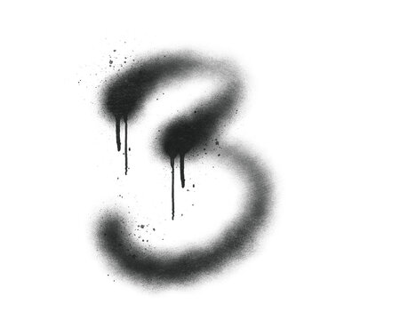 Spray paint graffiti number three with drip effect. Street art typography numeral stencil digit isolated on background.