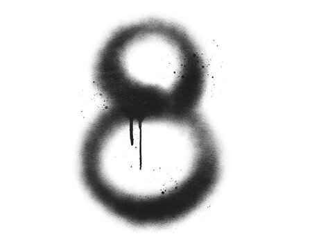Spray paint graffiti number eight with drip effect. Street art typography numeral stencil digit isolated on background.