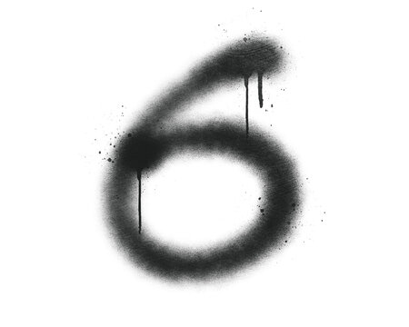 Spray paint graffiti number six with drip effect. Street art typography numeral stencil digit isolated on background.