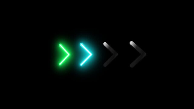 Colorful Glowing Neon Arrows Animation Sequence Loop on Black Background