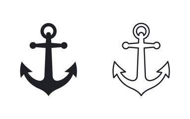 Two black line art depictions of nautical anchors on a white background © Nasima