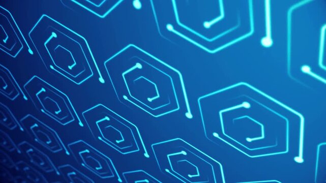 Animated hexagonal circuit patterns glowing in a digital blue environment circuit board glowing pattern tech background electronic circuit futuristic design circuit board glowing pattern tech