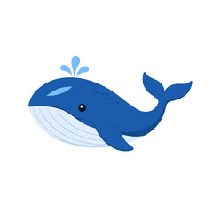 Obraz premium Cute Blue Whale Marine Animal Vector Illustration Isolated on White Background