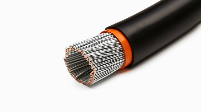 Close-up of a Cut Electrical Power Cable Showing Strands.