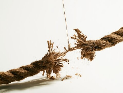 Close-up of a frayed rope breaking apart under tension.