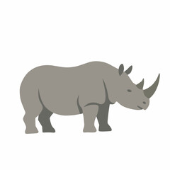 Fototapeta premium Colorful cartoon rhinoceros standing and facing right, isolated on a white background, African safari wildlife vector illustration