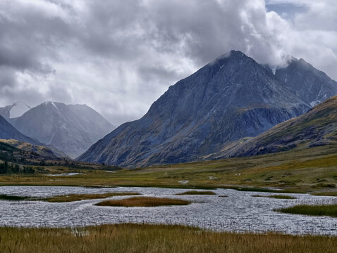 Photo of Altai Lake Akkul. View towards the Sofiysky Glacier on the South Chuya Ridge.