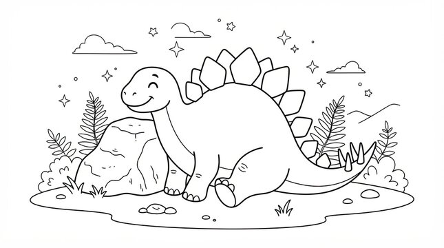 Cute Stegosaurus Dinosaur Coloring Page for Kids
