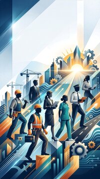 Diverse Professionals Advancing Together Towards a Bright Urban Future in a Modern Society Concept Illustration