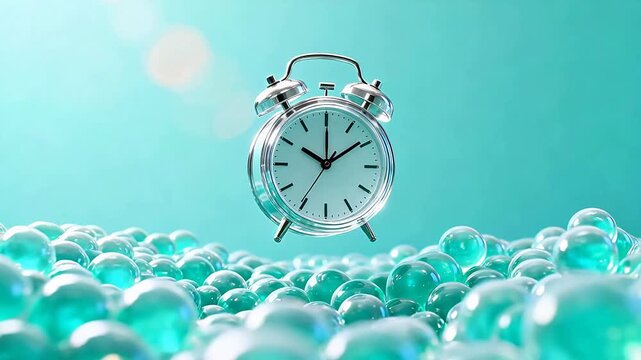 Floating alarm clock on glass beads