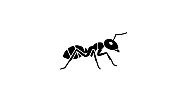 Black silhouette of an ant isolated on a white background