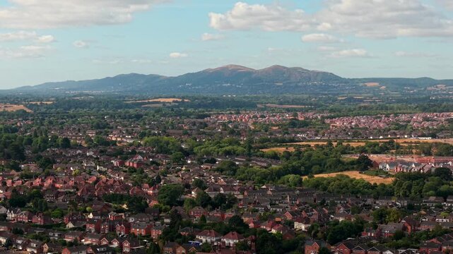 Drone aerial view of Worcestershire and the Malvern Hills