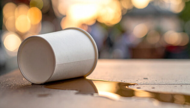 Spilled Paper Coffee Cup on Cafe Terrace Table