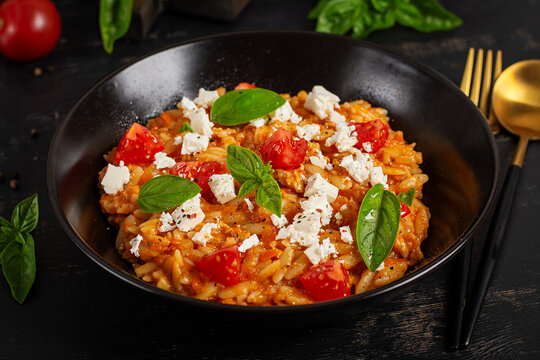 Healthy Mediterranean Pasta Meal with Feta Cheese and Herbs