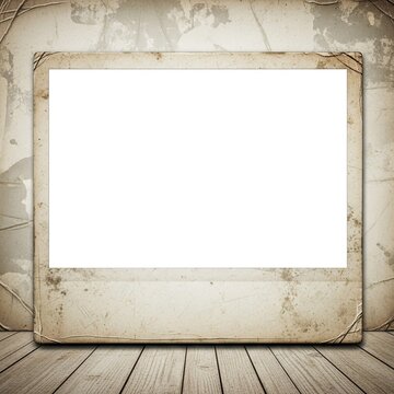 Vintage grunge photo frame with white space for your picture on wooden floor.