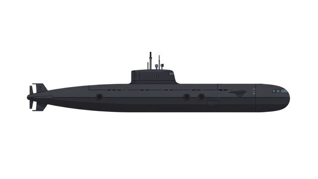 Military submarine naval vessel side profile on white background