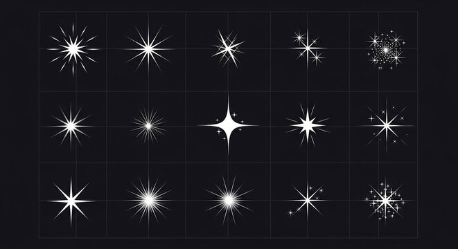 White star sparkle icon set for design and decoration with isolated collection decoration abstract astronomy flashing brilliant template