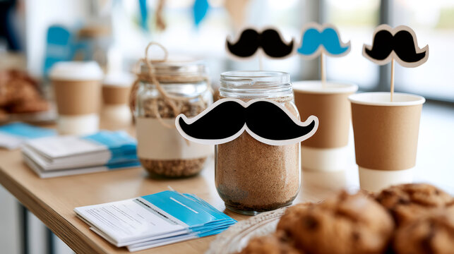 Mustache themed fundraising table supports November men's health awareness and prevention campaign