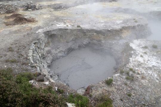Mud spring in the Vale das Furnas valley, Sao Miguel, Azores, Portugal   