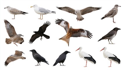 Naklejka premium The Birds Gallery: Diverse Species In Flight And Perched On Shorelines
