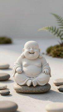 Corporate Wellness Symbolism: Joyful Minimalist Buddha Sculpture