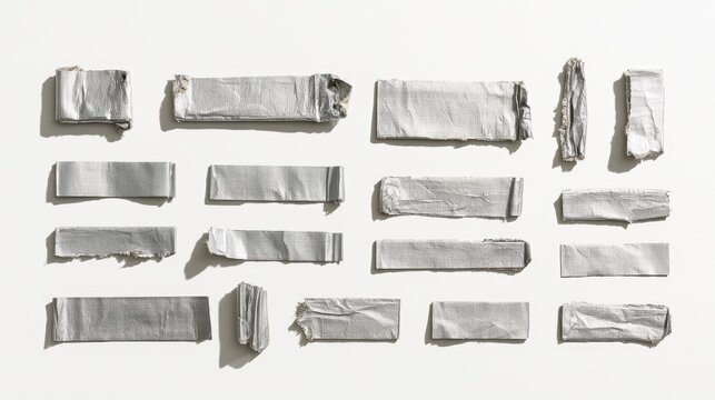 Collection of White Fabric Strips Arranged on a White Background.