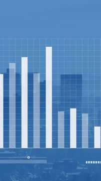 Animation of digital data processing over cityscape
