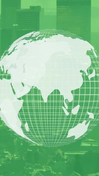Animation of globe over cityscape