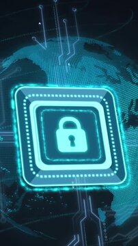 Animation of padlock icon over globe